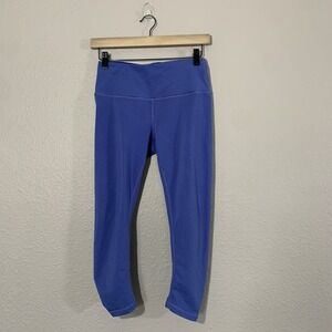 prAna Misty Knicker Blue Jacquard Ruched Cropped Capri‎ Leggings Size Small